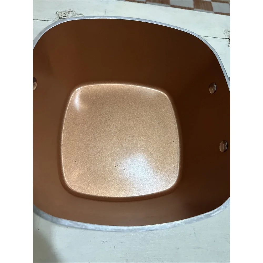 Square Non-Stick Frying Handled Deep Pan Lid Basket -Gotham Steel Copper EUC